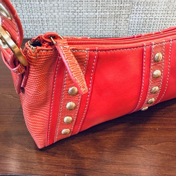 🌟2xHP🌟VTG 2000s Orange Faux Leather Studded Baguette Bag & Wallet Nine West - Picture 3 of 13